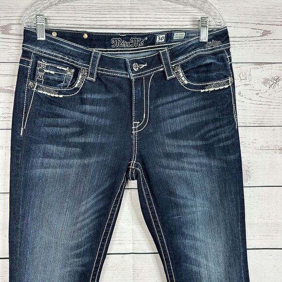 Miss Me Jeans Womens 30 Blue Easy Boot Midrise Sequin Rodeo Stretch Western - Picture 3 of 13